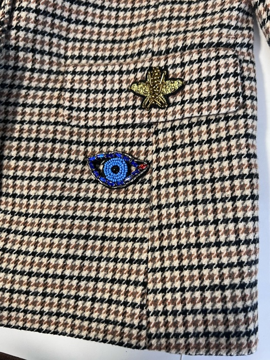 Anthropologie Applique Patches Houndstooth Blazer Sz S - Picture 7 of 11